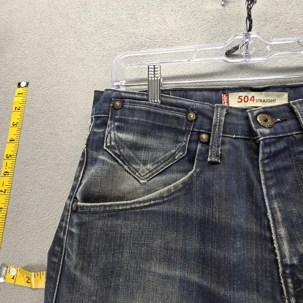 VTG Levis 504 Jeans Mens Blue Straight Engineered Honeycomb Whiskers Fits 31x26